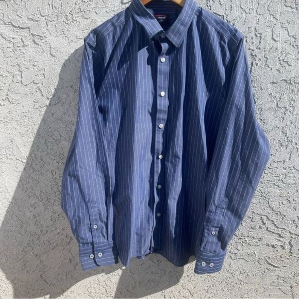UNTUCKit Gifford Shirt Mens Large Blue Striped Wrinkle Free Collared Button Down